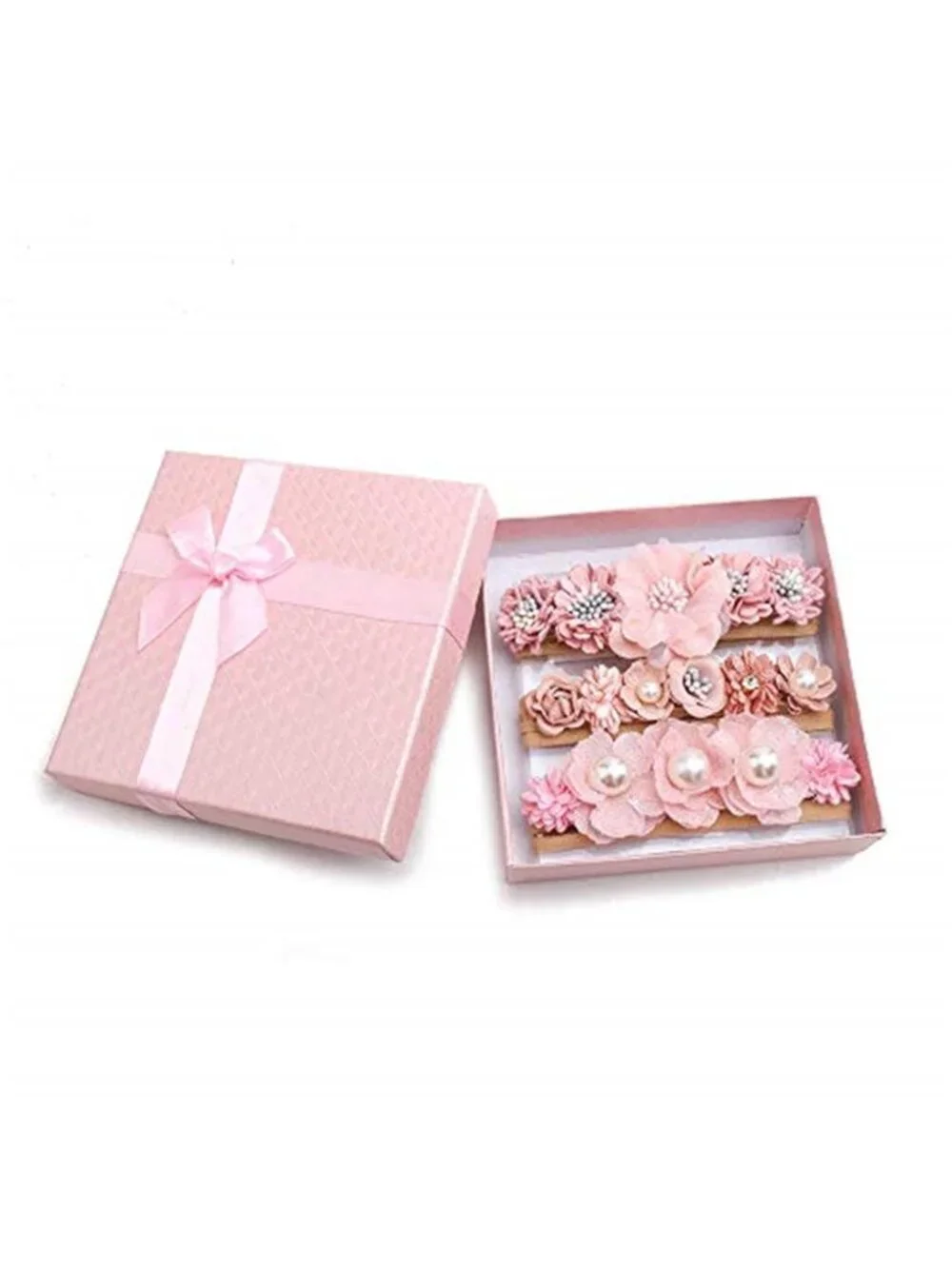 Baby Girl Headbands 3 Pack Pink Flower Nylon Hair Bands Newborn Infant Toddler